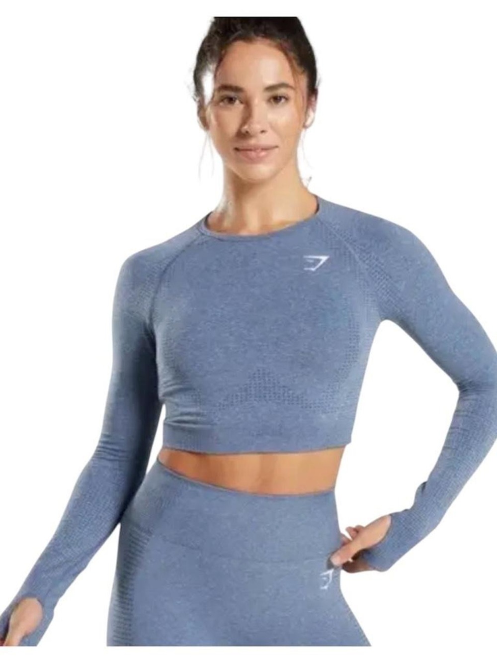 Gymshark Women's Heather Blue Seamless Long-Sleeve Crop Top